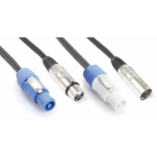 PDC CX06-5 5M Power/Signal Lead featuring Powerconnector A/XLR M and Powerconnector B/XLR F, suitable for connecting lighting effects.