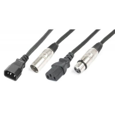 PDC CX09-10 Power/Signal Lead with IEC Male to XLR Male and IEC Female to XLR Female connectors, 10 meters long.