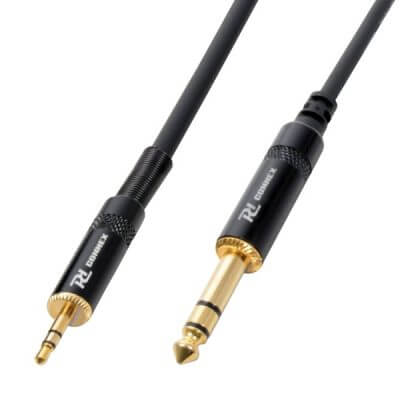 Power Dynamics CX82-1 Professional Signal Lead 3.5mm to 6.3mm, 1.5 meters long, showcasing the connectors and cable design.