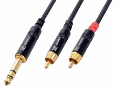 PDC CX84-1 signal lead cable featuring a 6.3mm stereo connector and two RCA male connectors, 3 meters long, designed for high-quality audio transmission.
