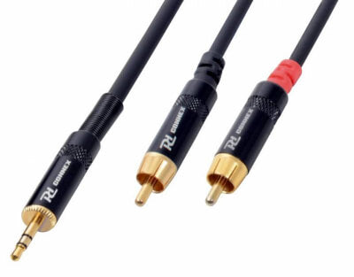 Power Dynamics CX85-1 3.5mm stereo to 2RCA male signal lead, 1.5 meters long, suitable for audio connections.