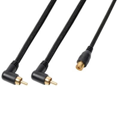 High-quality flexible audio cable with 1 RCA female to 2 RCA male connectors, 0.3 meters long.