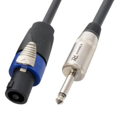 Power Dynamics Connex 5M Speaker Lead featuring Speakon to 6.3mm Jack, showcasing a professional quality audio connection.