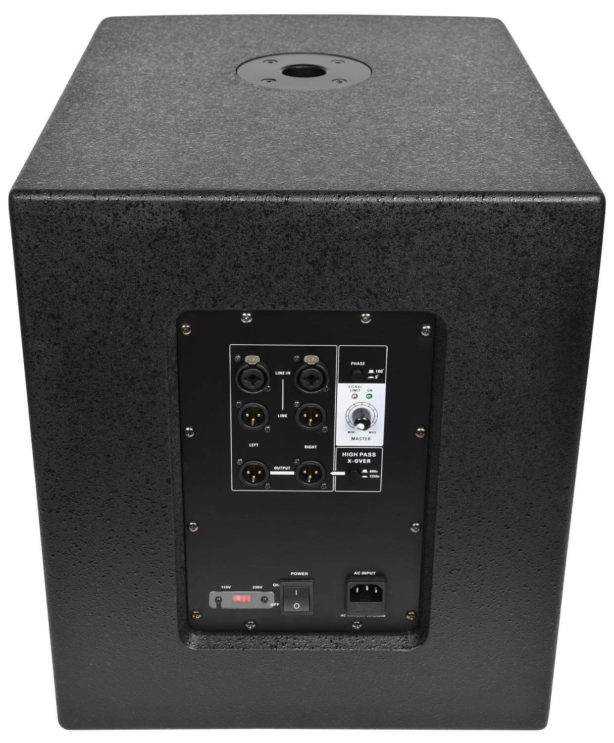 Rear view of the Citronic CASA-12BA Active Subwoofer showcasing its powerful sound solution features.