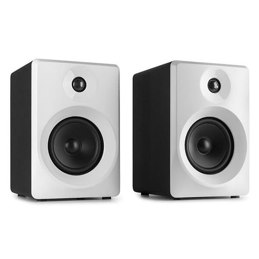VONYX SMN50W Active Studio Monitor Speakers in white color, featuring a 5-inch speaker design.