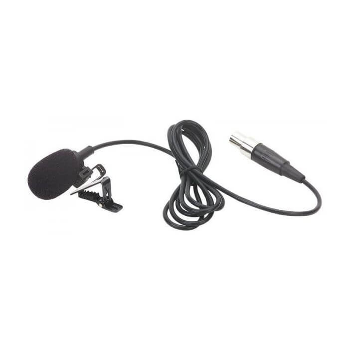 Power Dynamics PDT1 Tie Clip Microphone with Mini XLR connector, designed for unidirectional sound capture.