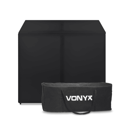 Complete professional DJ booth system with carry bags, showcasing the VONYX DB3 PRO model.