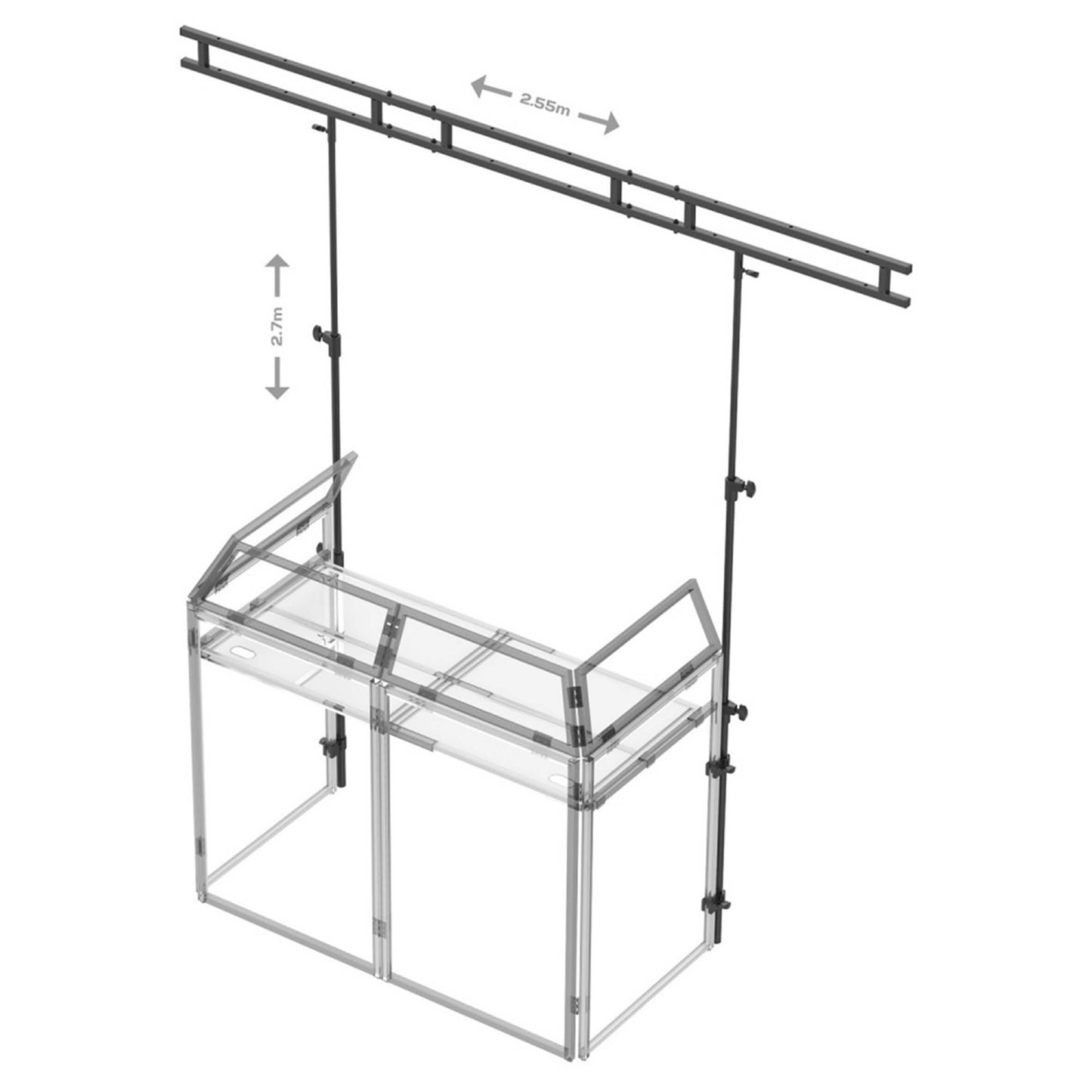 VONYX DB3L Heavy Duty Lightbridge for DB3 Pro DJ Booth showcasing its sturdy design and functionality.