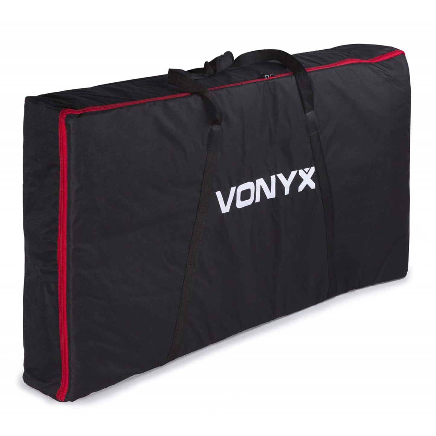 VONYX DB5 PRO DJ BOOTH, a large and lightweight aluminum folding DJ booth with a Lycra cover, displayed in an event setting.
