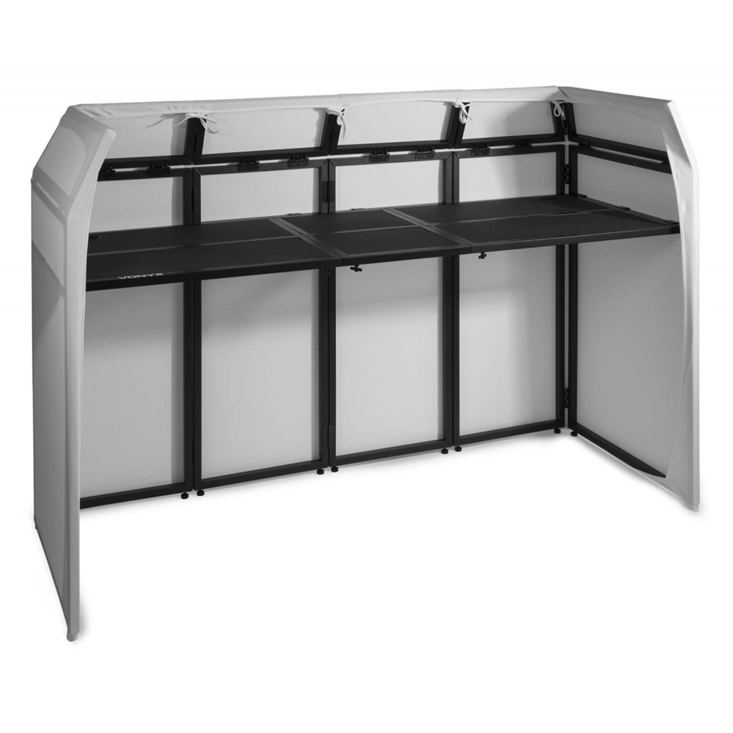 VONYX DB5 PRO DJ BOOTH - A large, lightweight aluminum folding DJ booth with a Lycra cover, ideal for DJs.