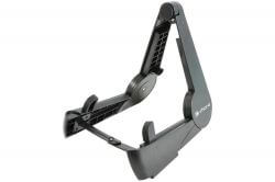 Lightweight folding stand for electric and acoustic guitars, suitable for safe storage and display.