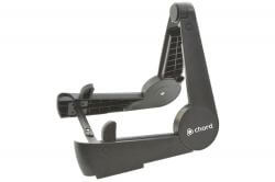 Lightweight folding stand for electric and acoustic guitars, suitable for home and stage use.