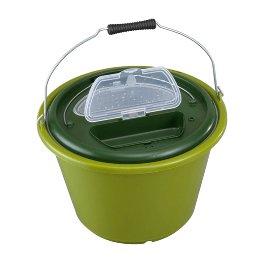 Olive green bait bucket kit designed for freshwater fishing, with a capacity of 18 litres.