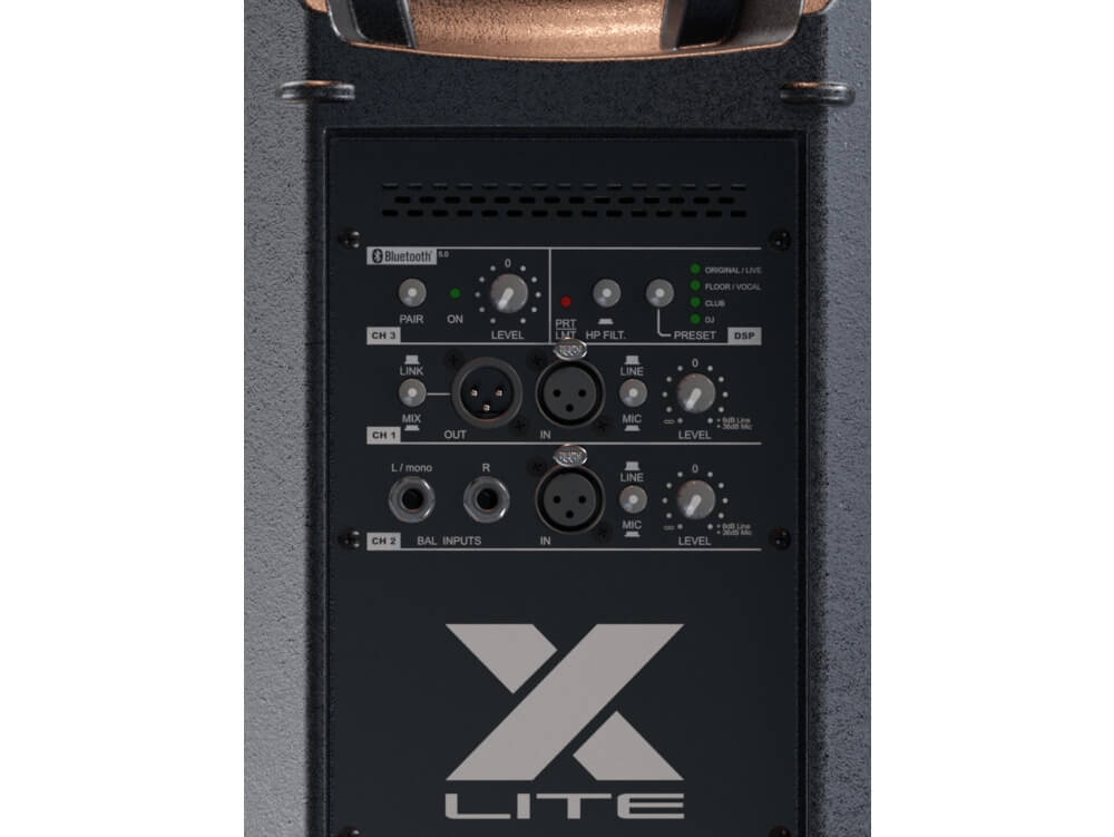 Rear view of the FBT X-LITE110A 10 inch 1500W RMS Active Speaker with Bluetooth