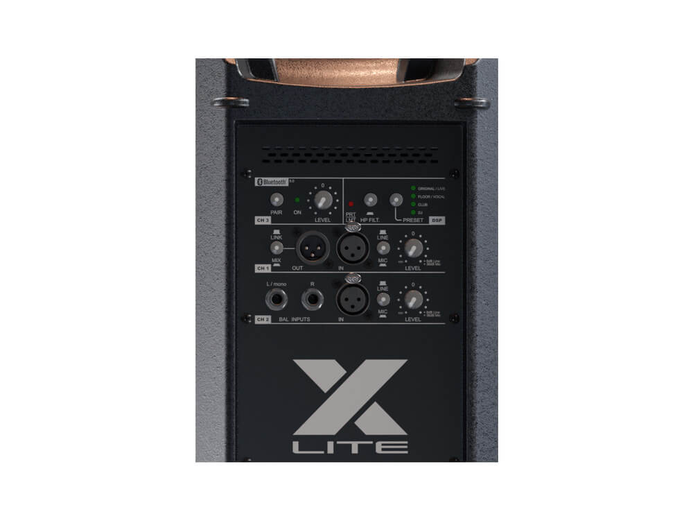 FBT X-LITE115A 15 inch 1500W RMS Active Speaker with Bluetooth, showcasing its sleek design and features.