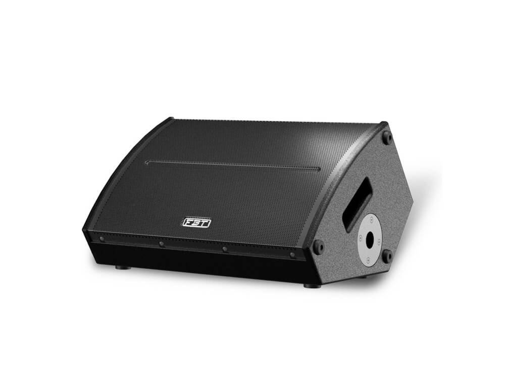 FBT X-PRO112MA 12 inch 1500W RMS processed active monitor speaker with Bluetooth, showcasing its side view.