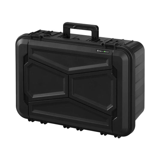 Black polypropylene carry case with cubed foam, dimensions 448x364x148mm.