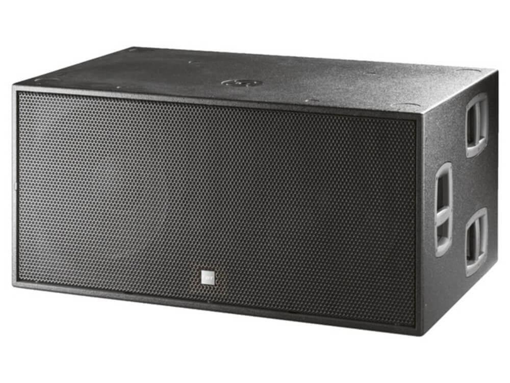 FBT MUSE218SA Dual 18-inch powered subwoofer with 4000W RMS output, showcasing its robust design and powerful sound capabilities.