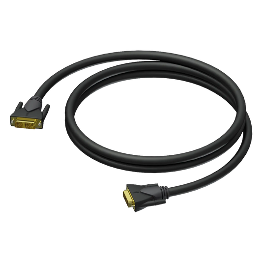 PROCAB CLV140 DVI-D Male to DVI-D Male Dual Link Cable, 5 Meter length, 26 AWG, shown in a detailed view.