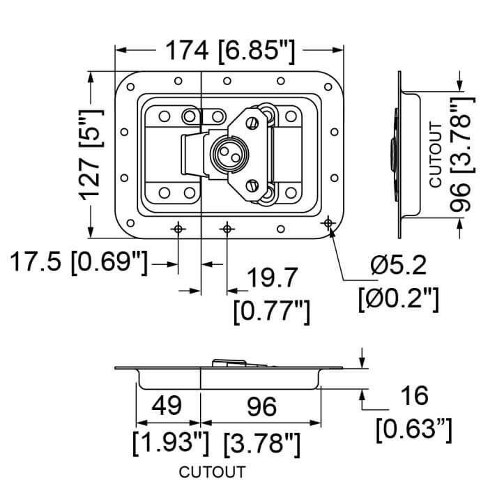Penn Elcom lockable recessed MOL latch with padlock bracket, designed for secure closures.
