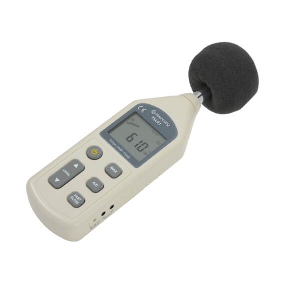 MERCURY TSL01 Digital Sound Level Meter displayed on a surface, showcasing its high precision and design for noise measurement.
