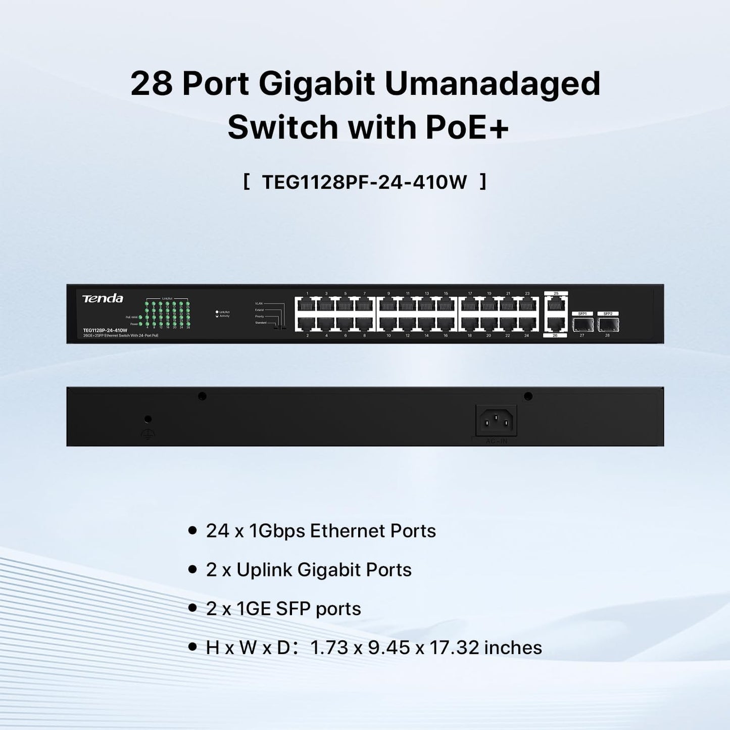 Tenda 24-Port Gigabit PoE Switch - 2 SFP Ports