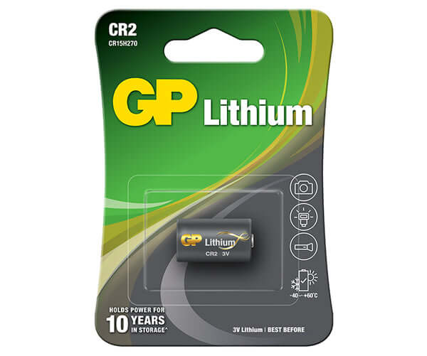 GPBATTERY CR2 Lithium Battery (3V) suitable for cameras and electronics, showcasing its long-lasting power.