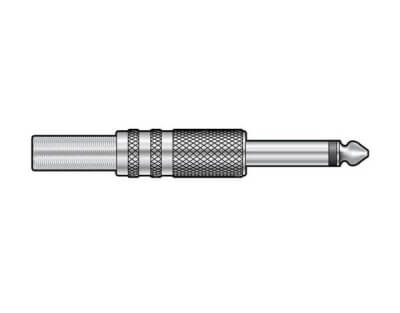 Image of TVA 6.3MM Mono Plug Metal, a durable 6.35mm male connector featuring a spring cable protector.