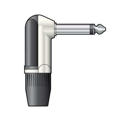 TVA 6.3MM right-angled mono plug in heavy duty black metal.