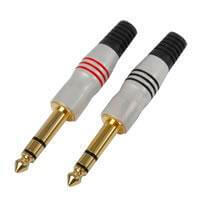 Image of the SKYTRONIC 6.3MM stereo plug with a gold plated jack connector and a black shell.