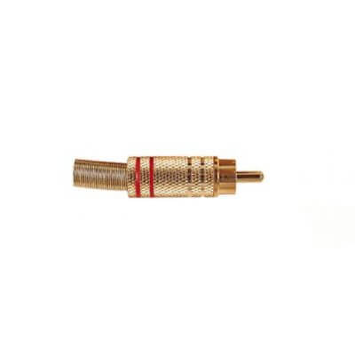 High-quality TVA RCA plug with a gold finish and a red band, designed for audio connections.
