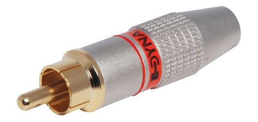 Premium gold-plated RCA connector for audio and video applications, featuring a large red design.