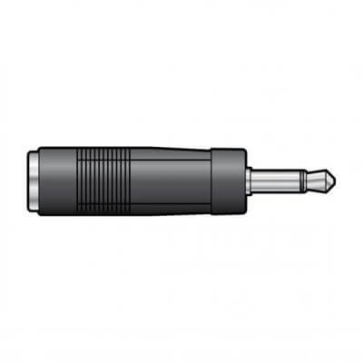 TVA Adaptor 6.3mm Mono Female to 3.5mm Mono Male Connector displayed on a white background.