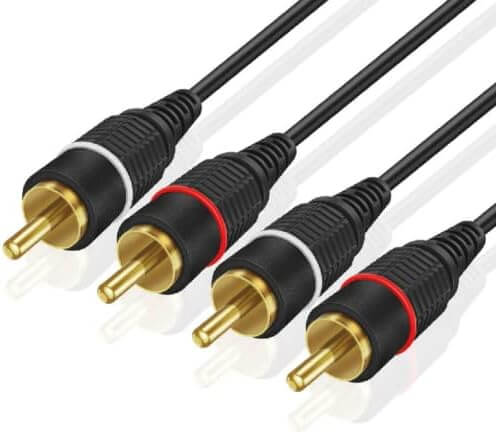 High-quality RCA audio cable with red and gold connectors, designed for optimal sound performance.