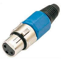 Image of the SKYTRONIC Blue Inline XLR Socket, a 3 Pin XLR Connector featuring strain relief.