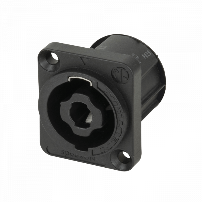 NEUTRIK NL4MP 4-Pole speakON Panel Mount Connector in black with D-Size flange.