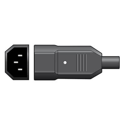 TVA 3P IEC AC Connector Male Inline with Cable Protector, rated for 250Vac and 6A.