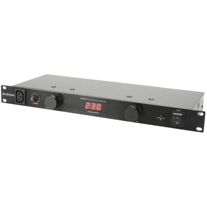 CITRONIC CPD-9 19" 8-Way IEC Power Distributor featuring surge protection and LED indicators.