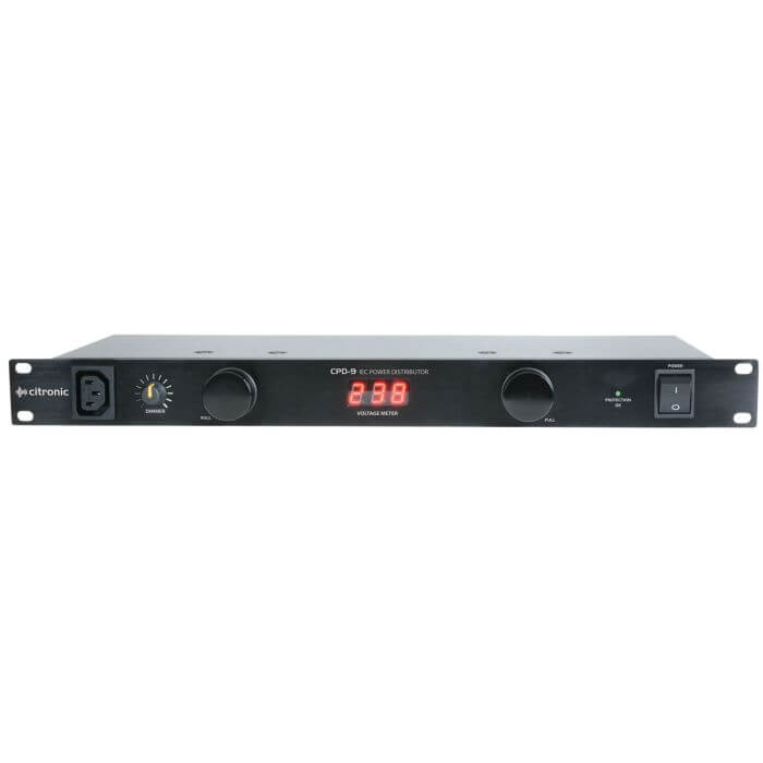CITRONIC CPD-9 19 inch 8-Way IEC Power Distributor featuring surge protection and LED indicators.