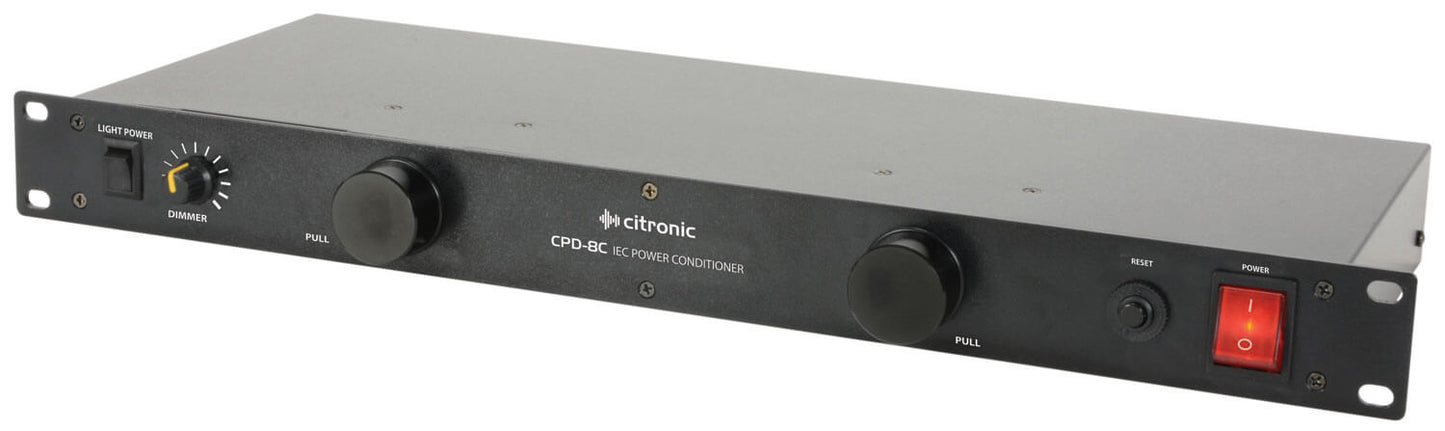 CITRONIC CPD-8C 8-Way IEC Power Conditioner featuring RFI/EMI Filter and LED Rack Lamps