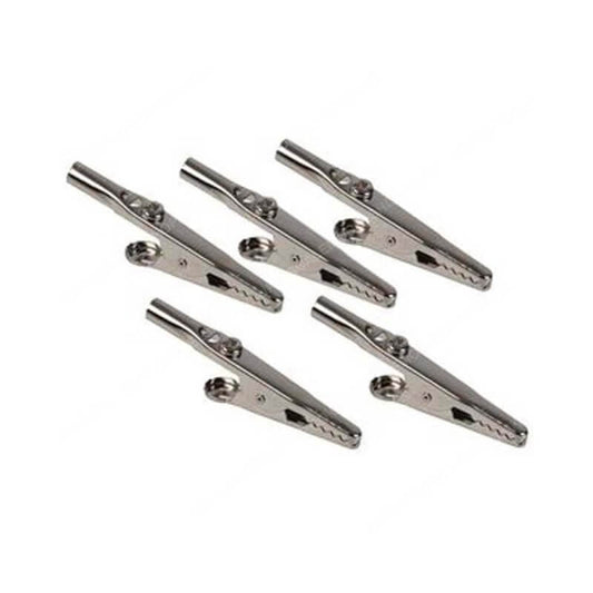 Image of a 5 pack of all metal crocodile clips designed for modelers, featuring a sleek design suitable for various modeling tasks.
