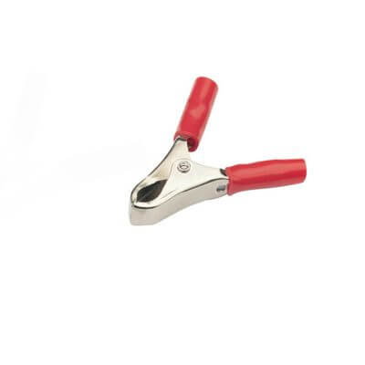 Red heavy duty crocodile clip connectors for 22mm 30A battery applications.