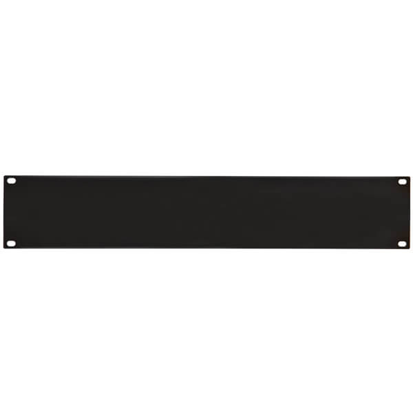 Adastra 19-Inch Rack Mount Blanking Panel in Black Steel, 2U size, designed for rack installations.