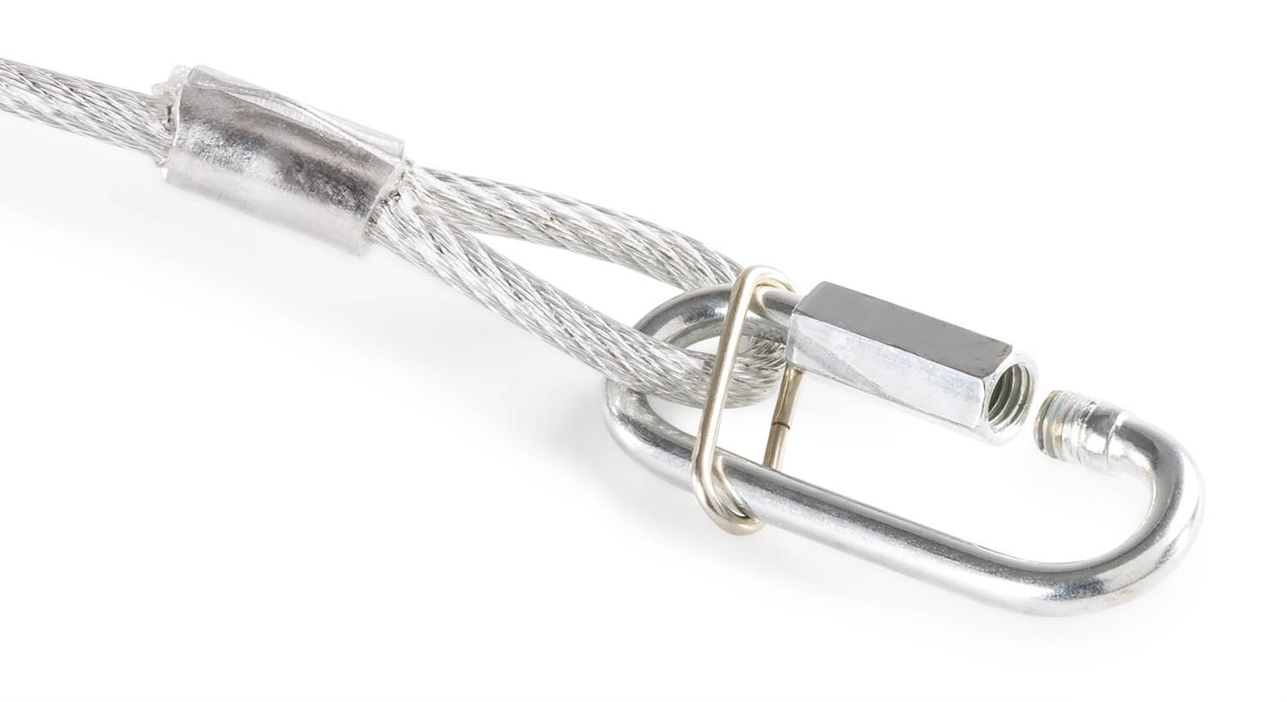 Beamz Steel Safety Cable, 95cm length and 5mm thickness, designed for a load capacity of 65kg.