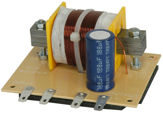 QTX 900.582 Passive Subwoofer Filter with specifications of 400W power, 4 Ohms impedance, and 120Hz crossover frequency.