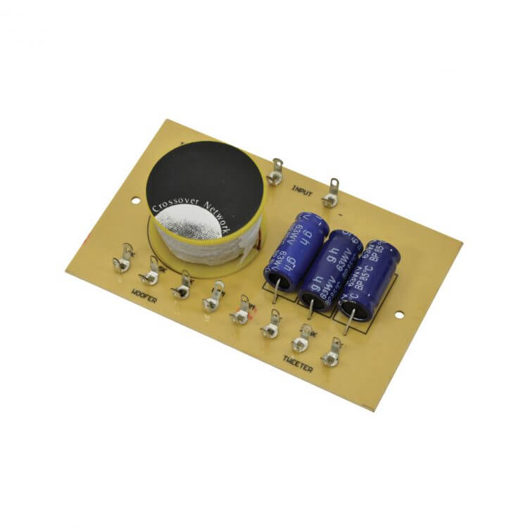 Image of the QTX Crossover 2-Way 100W Selectable, a 6dB, 8 Ohm passive crossover unit designed for audio applications.
