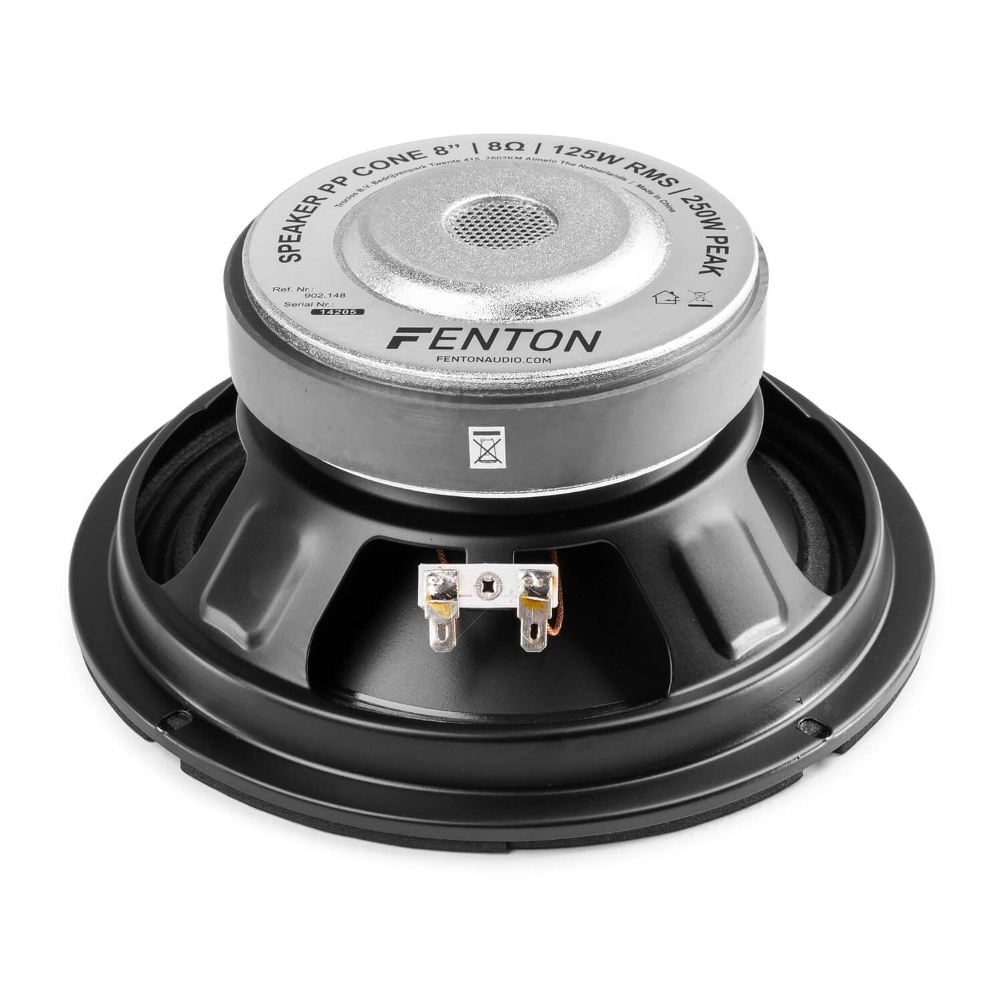 Fenton Woofer PP Foam Hi-Fi 8in 125W RMS speaker designed for car audio and home use, showcasing its high-performance features.
