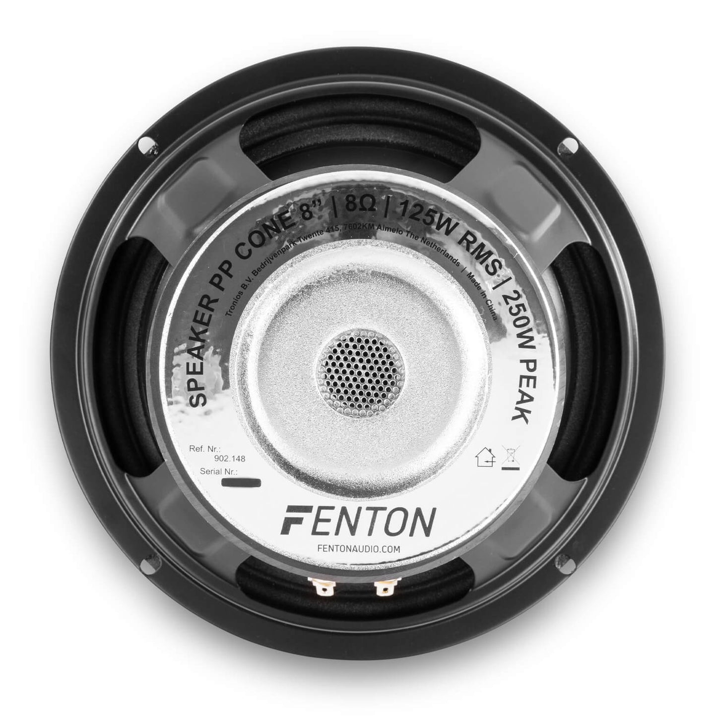 Fenton Woofer PP Foam Hi-Fi 8-inch 125W RMS speaker designed for car audio and home use, showcasing its back view.