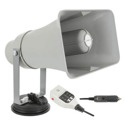 Adastra VM25BT Vehicle Megaphone with USB/SD Player, Looper & Bluetooth, showcasing a compact and powerful design.