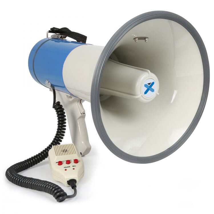 VONYX MEG060 Megaphone 60W featuring USB/SD playback, siren function, and detachable microphone.